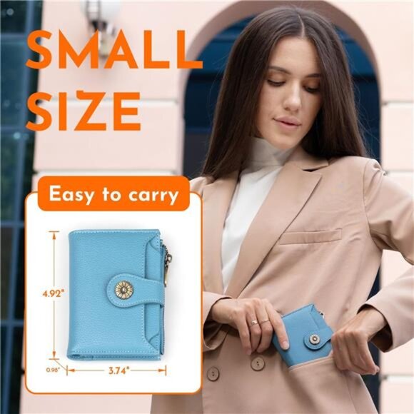 Small Wallet Women Soft Leather Blue - Picture 3 of 6